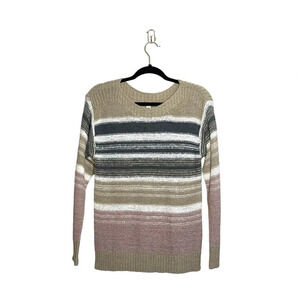 Cato Tan Multicolor Striped Crew Neck Tight Knit Sweater Small Women’s